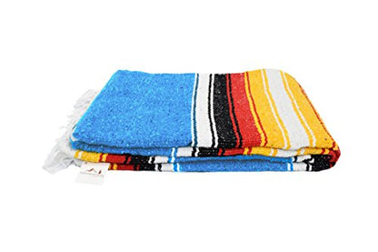 Open Road Goods Mexican Diamond Blanket - XL Heavyweight Yoga Blanket – Handmade in Mexico - Thick Boho Serape Saltillo Style Throw for Beach, Picnic, Home, Camping and More! (Sky Blue Sunset) - color: Sky Blue Sunset