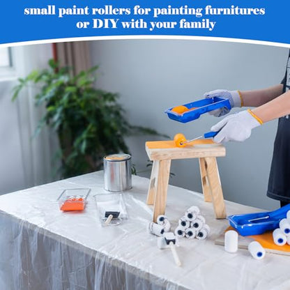 Mister Rui 25Pc 2" Foam Paint Roller Kit with Tray Liners & Sponge Brushes | High-Density 50kg/m³ Foam. Ideal for Furniture, Trim, Corners, Crafts and Detail Work on Small Surfaces - size: 2 Inch,25 Pack