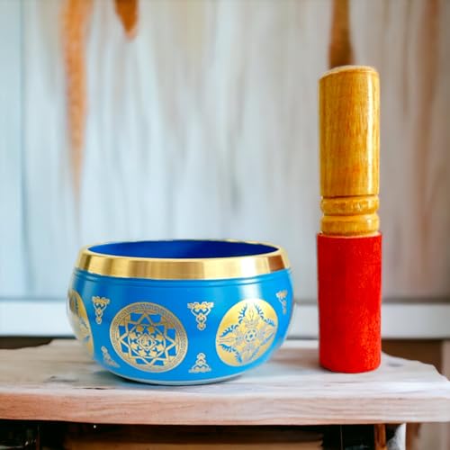 Nature's Own Tibetan Singing Bowl Set- Easy to Play- Meditation Sound Bowl Handcrafted in Nepal for Yoga, Mindfulness, Chakra Healing, Stress Relief- Spiritual Gifts for Women and Men (3.5 Inch, Blue) - color: Blue