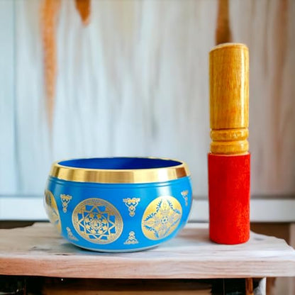 Nature's Own Tibetan Singing Bowl Set- Easy to Play- Meditation Sound Bowl Handcrafted in Nepal for Yoga, Mindfulness, Chakra Healing, Stress Relief- Spiritual Gifts for Women and Men (3.5 Inch, Blue) - color: Blue