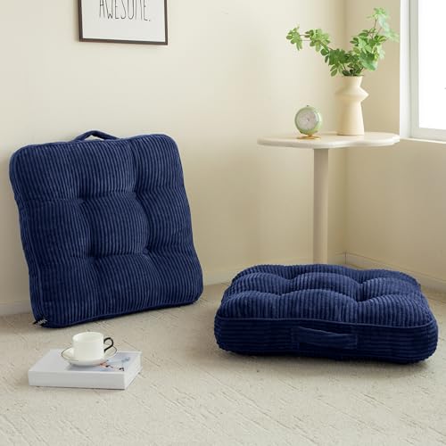 HIGOGOGO Floor Pillow Cushion for Adults, Meditation Cushion Pillow, Large Square Floor Sitting, Tufted Corduroy Cover, for Tatami Living Room or Yoga, 22x22 Inch, 2Pack, Navy - color: Square Navy, size: 4" Thick(Pack of 2)