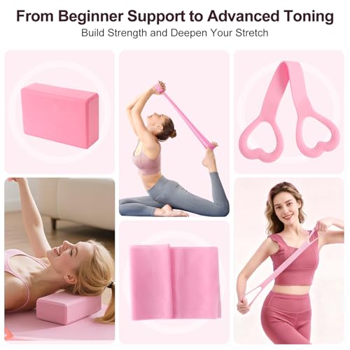 Pilates Kit with Yoga Block, Home Workout Set for Women - color: PINK