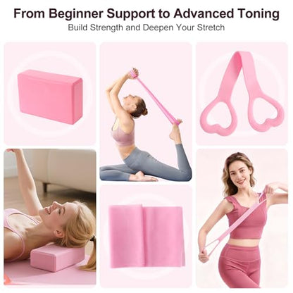 Pilates Kit with Yoga Block, Home Workout Set for Women - color: PINK