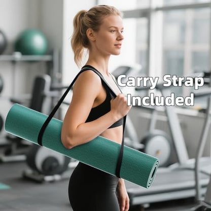 ILILI Exercise Mat 72''x25''×0.3''(8MM) | Compact Eco Friendly TPE Yoga Mat for Pilates & Fitness, Tear Resistant with Carry Strap for Home Gym Studio Stretching - color: peacock green