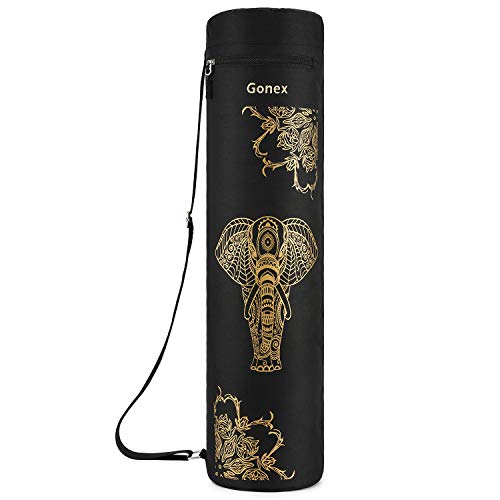 Gonex Yoga Mat Bag, Full-Zip Mat Carrier | 600D Oxford Fabric, Wet Pocket, Front Zip Pocket, Adjustable Strap, Fits Mats up to 26" - color: Black