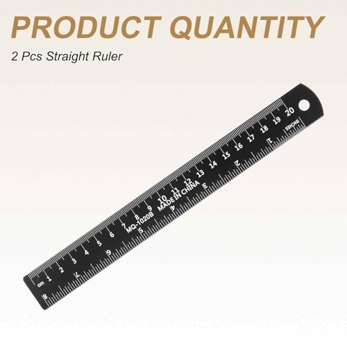 HARFINGTON 2pcs Metal Straight Ruler 20cm Metric SAE Aluminum Alloy Measuring Rulers Scale Tool with Hole for Measure Study Reading Classroom Office, Black - size: 20cm