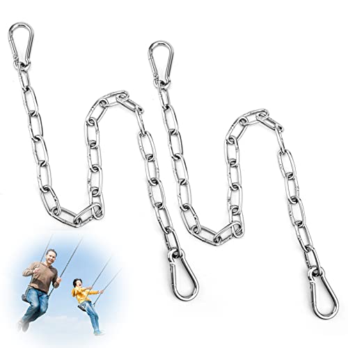 Hanging Chair Chain Set of 2 Stainless Steel Heavy Duty Hanging Kits with 4 Carabiners Hammock Chair Hardware for Indoor Outdoor Playground Hanging Chair Hammock Chair Punching Bags - 23.62"