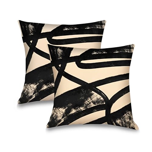 Abstract Oil Painting Throw Pillow Covers 18x18 inches Set of 2, Modern Black and Beige Decorative Cushion Covers for Couch, Artistic Brush Stroke Pillowcases for Sofa Living Room Bedroom Decor - color: 1-black and White234