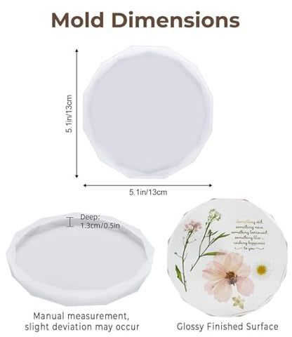 Resin Coaster Molds, 4 Pack Diamond Edge Round Molds for Resin Casting, Silicone Coaster Molds for Epoxy Resin