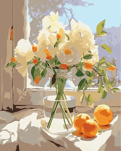 ZRIZQ Paint by Numbers Kit for Adults Beginner,White Flowers,16x20 | Full set with wooden brushes,rolled canvas,rich paints.Calming activity.Beginner friendly.Just open and paint. - color: 16"X20"Rolled Canvas(Frameless)-Flowers 10