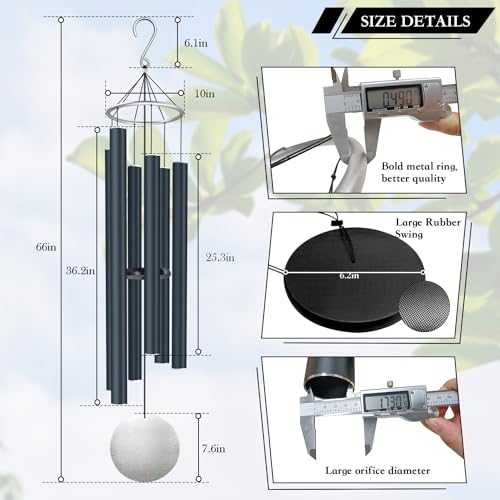 ASTARIN Extra Large Wind Chimes Outdoor Deep Tone 66 Inch - size: 66“ Black