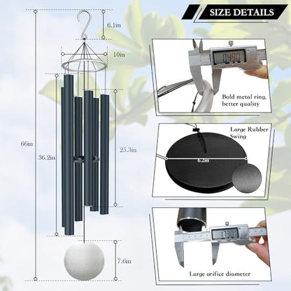 ASTARIN Extra Large Wind Chimes Outdoor Deep Tone 66 Inch - size: 66“ Black