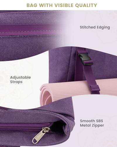 Gonex Yoga Mat Bag For Women Canvas Tote Pilates Gym Bag With Mat Carrier | Front-Opening Quick Access Mat Straps, Durable Cotton Canvas, Machine Washable, Bottle Holder Multi Pockets, Yoga Gym Travel - color: Purple, size: Classic (15.5×5.5×14.5inch)