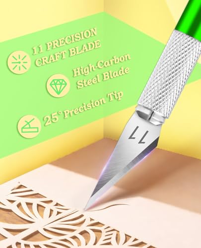 DIYSELF Craft Knife with 10 Extra #11 Blades, Precision Hobby Knife Set with Steel Ruler, Exacto Knife for Crafting, Polymer Clay, Pottery, Paper, Vinyl, Stencil & Model Making (Green) | Exacto Knife for Crafting, Hobby Knife Set for Polymer Clay, Pottery