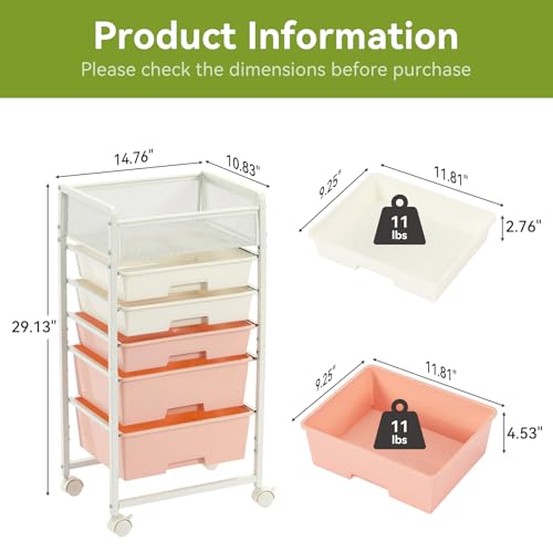2 Pack Rolling Craft Cart with 5 Drawers, Craft Cart with Wheels, Art Cart Organizer and Storage, Rolling Utility Cart with Handles for Organizing Crafts, Yarn, Toys, School Supplies, etc - size: 5-Drawers(2 Pack)