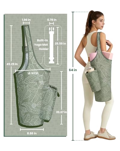 sportsnew Yoga Mat Bag for Women with 40oz Water Bottle Pocket, Pilates Bag - color: Sage Green