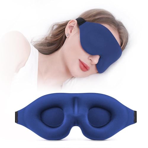 Eye Masks for Sleep 3D Contoured Sleeping Mask Deep Blue Soft Memory Foam Eye Cover with Adjustable Strap for Travel Yoga Naps Night Shift Rest - color: Blue