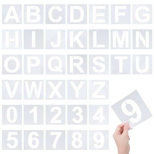 4 Inch Letter Stencils 36Pcs Alphabet Numbers Reusable Plastic Stencils for Painting on Wood Wall Canvas DIY Art Projects