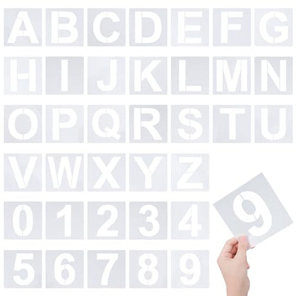 4 Inch Letter Stencils 36Pcs Alphabet Numbers Reusable Plastic Stencils for Painting on Wood Wall Canvas DIY Art Projects