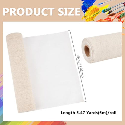 BENECREAT 5.5 Yards x 11 Inch Canvas Roll Linen, Four Primed Canvas Roll Artist Canvas for Gesso Art Painting Oil Painting Backdrop Decoration, 0.3mm Thick