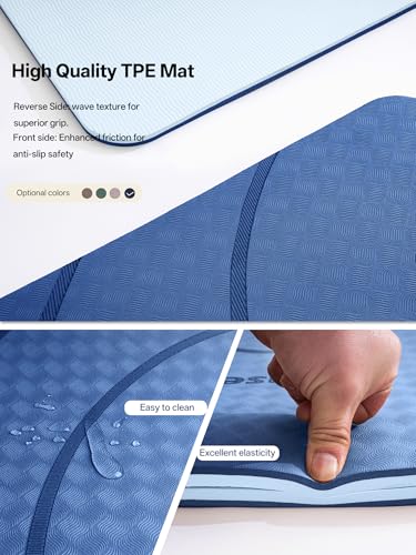 EaseUp Large Yoga Mat 73x35.5x0.4",10mm Thick Non-Slip for Home Workout - color: Blue/sky blue
