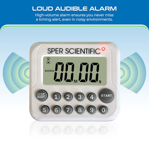 Sper Scientific Digital Count Up/Down Timer with Audible & Visual Alarm 810003 – Timer with Large Display & Loud Alarm with Up to 99 Minute Countdown - for Labs, Cooking, Workouts, Classroom & More - size: 1 Pack