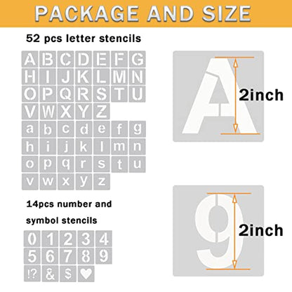 YEAJON 2 Inch Letter Stencils Symbol Numbers Craft Stencils, 66 Pcs Reusable Plastic Alphabet Templates for Painting on Wood, Wall, Fabric, Rock, Glass, Signage (2 Inch) - size: 2 Inch