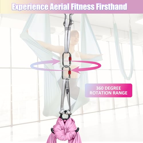 Aerial Silks Kit & Aerial Yoga Hammock - 11Yd Premium Fabric with Hardware | Easy Setup for Flying Yoga, Aerial Swing & Fitness - Supports Up to 14ft Rigging(Navy) - color: Light Pink