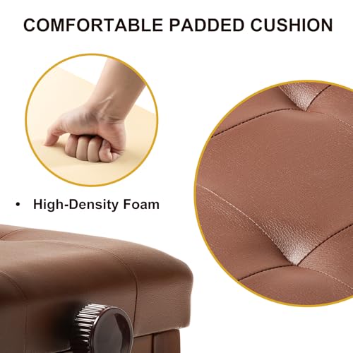 Adjustable Height Duet Piano Bench, Wooden Piano Stool with Waterproof Padded Cushion, Bench Seat for Vanity, Bedroom, Living Room, Light Brown - color: Duet-wood