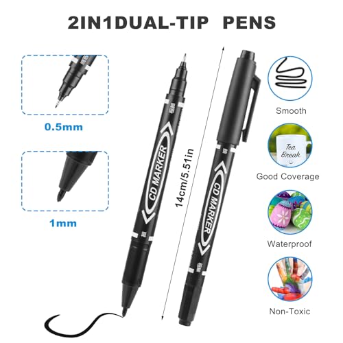 YUXIANLB Black Markers for Drawing, 10 Pack Dual Tip Brush Pens Permanent Marker Set for Art Drawing Sketching Writing Dooding Marking
