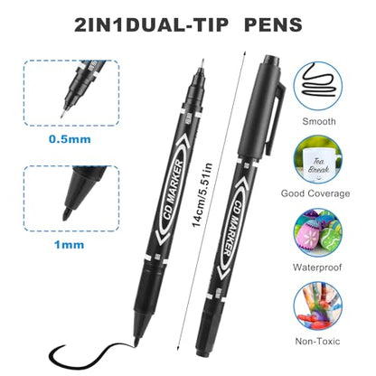 YUXIANLB Black Markers for Drawing, 10 Pack Dual Tip Brush Pens Permanent Marker Set for Art Drawing Sketching Writing Dooding Marking