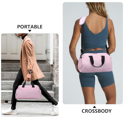 14 inch Small Gym Bag for Women & Men, Mini Duffel Bag for Travel Sports Lightweight Carry On Bag, Pink - color: Pink