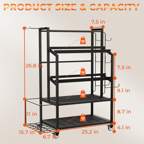 Dumbbell Rack Weight Stand - Adjustable Weight Rack for Dumbbells, Home Gym Storage Rack for Yoga Mat Foam Roller Kettlebells, Workout Equipment Storage Organizer With Wheels