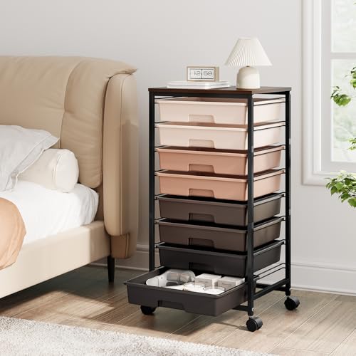 TOOLF Rolling Storage Cart with 8 Drawers,Brown - color: Brown