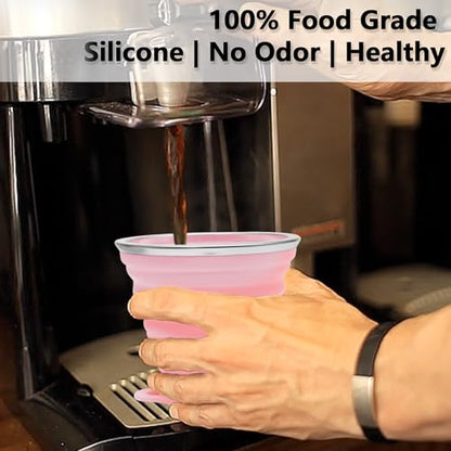Litoexpe 2 Pack Silica gel Collapsible Travel Cup 270ml, Pink & Purple | with Lids, Portable Folding Camping Cup, for Camping and Travel - color: Pink & Purple
