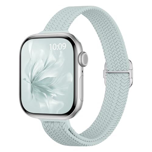 Slim Braided Stretchy Band Compatible with Apple Watch Bands Women | 40mm 41mm 42mm 38mm 44mm 45mm 46mm 49mm Thin Elastic Nylon Solo Loop Strap ,Wristband for iWatch Series 11 10 9 8 7 6 5 4 SE - color: Succulent, size: 38/40/41/42mm
