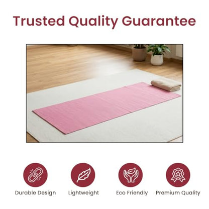 LFH Home Handmade Cotton Yoga Mat Cotton Rug picnic mat For Exercise, Workout, Fitness - Perfect Heavy Quality Eco Friendly Natural Cotton Woven Reversible Yoga Mats for Men & Women - 72x26 Inch. - color: Pink