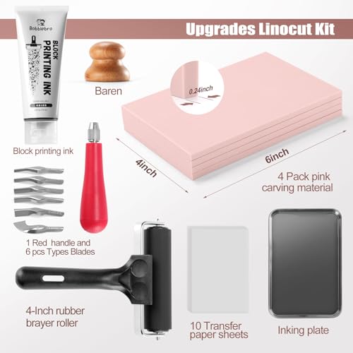Bobblebro Linocut Kit for Printmaking, Stamp Making Kit with Carving Tools | Linoleum Blocks for Arts and Crafts for Adults, Back to School Gifts, DIY Hobby Kit Birthday Gift for Women Men Boys Girls - color: black