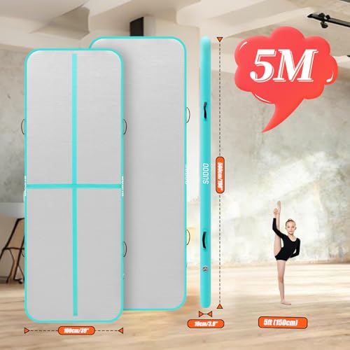 SUDOO Gymnastics Air Mat 10ft/13ft/16ft Inflatable Air Tumble Track Mat 4" Thick Tumbling Mat With Pump or No Pump for Training Tumble Yoga Cheerleading Parkour Beach Water Activities Home Use - color: Green, size: 16ft*3.3ft*4in (5*1*0.1m)