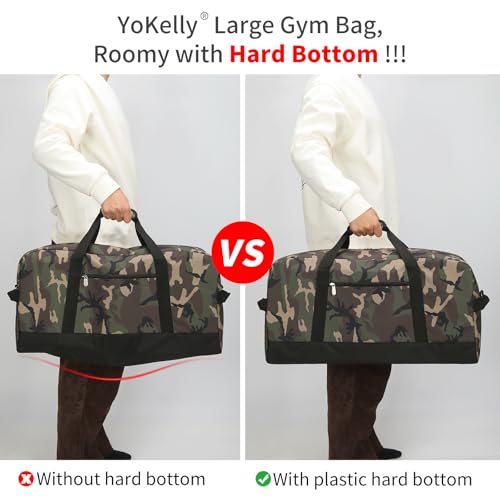 55L Large Duffle Bag for Men Travel - 25 inch Sports Duffel Bag with Hard Bottom - Camo - color: Camo