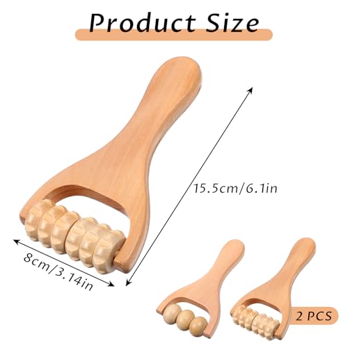 2Pcs Wooden Massage Roller Handheld Bead Massage Tool for Legs Body Feet Muscle Roller Stick