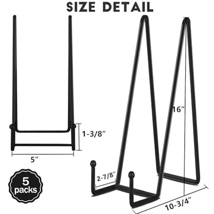IBosins 5-Pack 16-Inch Plate Holder Display Stands Black Metal Frame Stand | Large Stand for Picture, Book, Photo, Easel, Creation, Collectibles - color: Black, size: 16 Inch