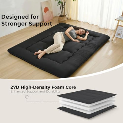 XICIKIN 2.5" Japanese Floor Mattress, Japanese Futon Mattress - color: Black, size: Queen（80" x 60"）