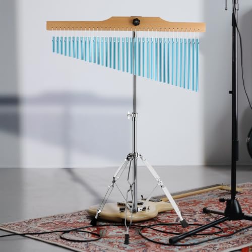 EASTROCK 36 Note Chimes Single-row Bar Chimes Height-Adjustable Stand Blue - color: 36note Blue