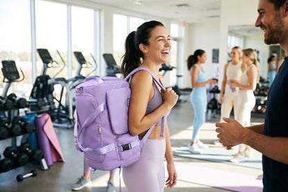 Eslcorri 42L Gym & Travel Duffel Backpack with Shoe & Wet Compartment, Purple - color: 42L-Light Purple