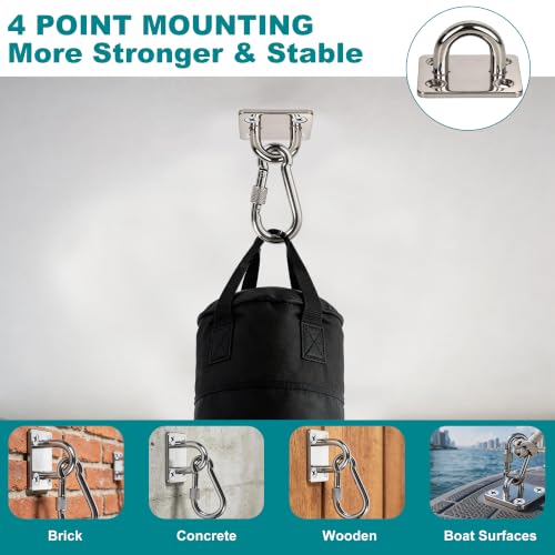 304 Stainless Steel Pad Eye Snap Hooks, 1500LBS Heavy Duty Ceiling Hook, M8 | Hanging Kit with Locking Carabiner, Pad Plate Hooks for Hammock, Chair Swing, Plant,Sun Shade Sail, Marine Boat, Yoga, RXT - color: Silver Square, size: M8