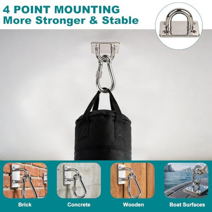 304 Stainless Steel Pad Eye Snap Hooks, 1500LBS Heavy Duty Ceiling Hook, M8 | Hanging Kit with Locking Carabiner, Pad Plate Hooks for Hammock, Chair Swing, Plant,Sun Shade Sail, Marine Boat, Yoga, RXT - color: Silver Square, size: M8