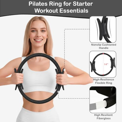 Hoedia Pilates Kit for Women, Pilates Equipment Ring and Ball Set - color: Black