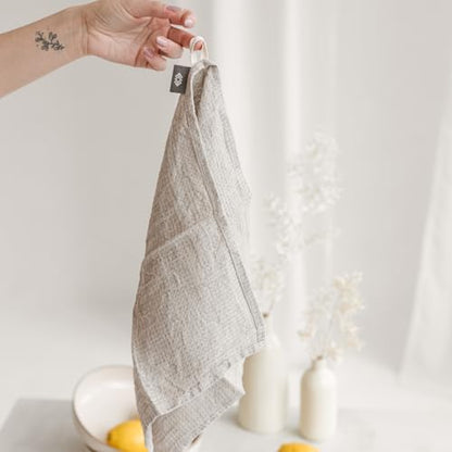 Pure 100% Linen Hand Towels - 14x28-inch Set of 2 pcs - Thin Waffle Weave - color: Natural Linen, size: Hand Towels