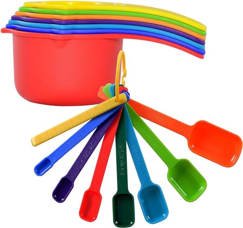 Measuring Cups and Spoons Set of 15,Assorted Colors - color: Assorted Colors, size: 7 Cups & 8 Spoons